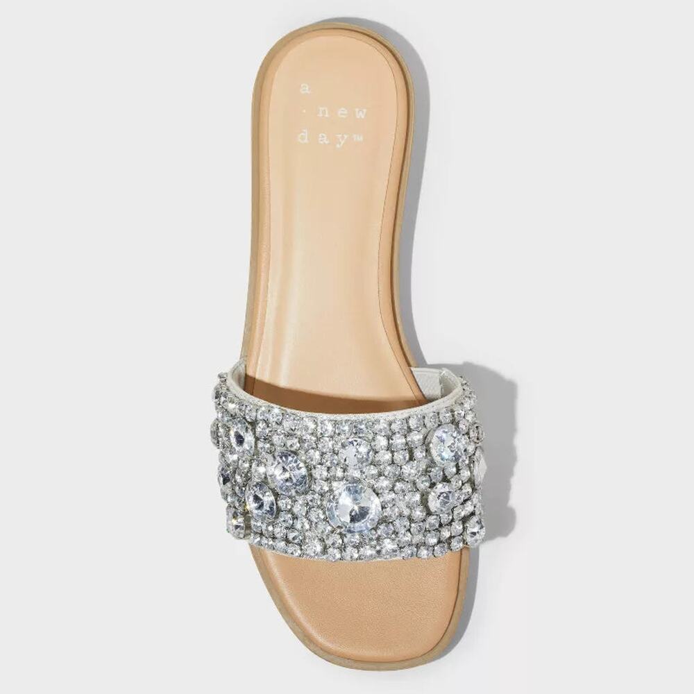 Women's Nylah Embellished Slide Sandals A New Day Silver Size 6W - Picture 3 of 4